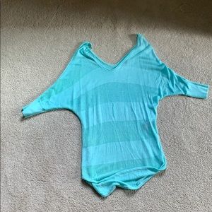 Teal Mesh Stripe Express Batwing Shirt